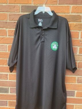 Majestic Black Polo with Green Celtics Shamrock Patch